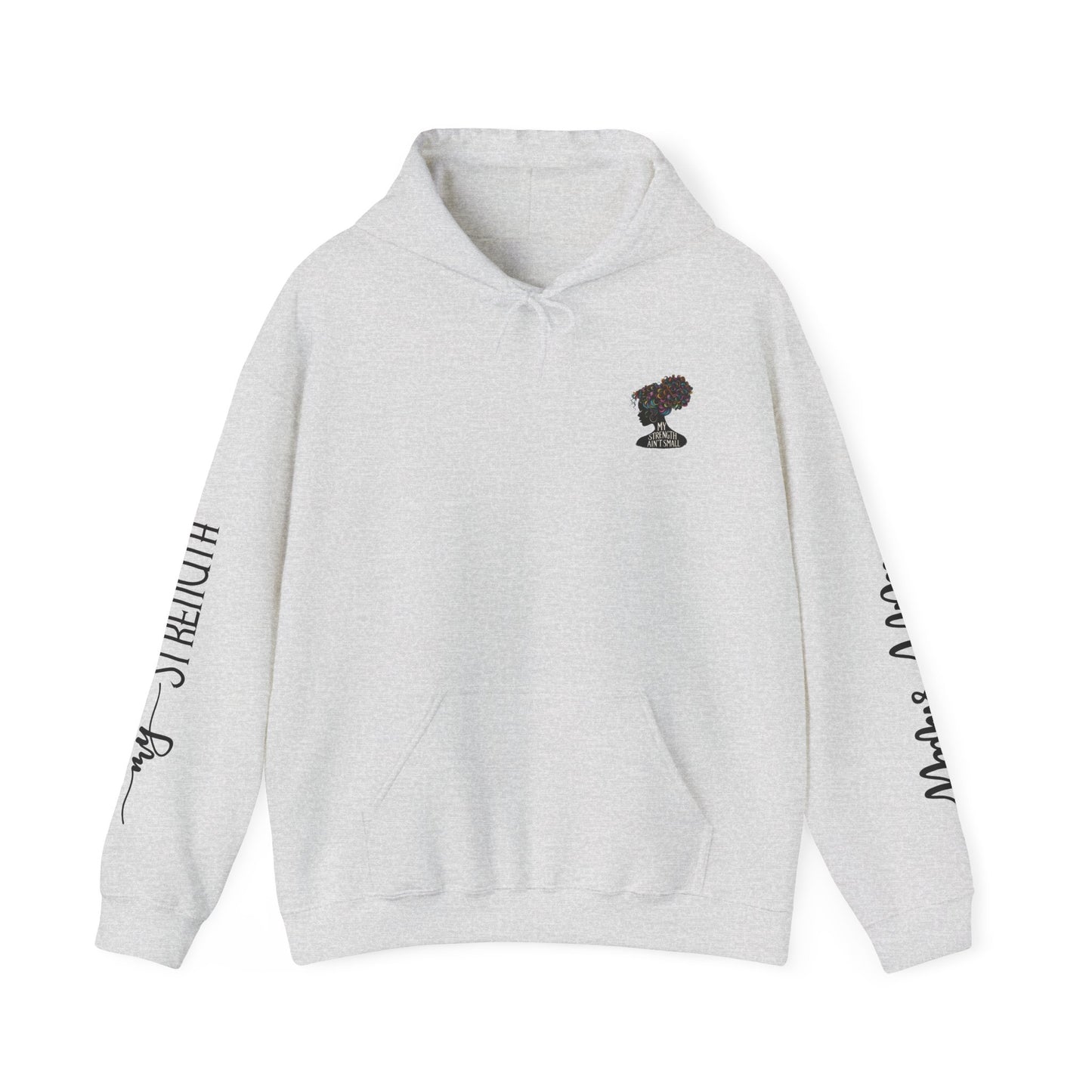 my strength ain’t small sleeve pink empowering women’s hoodie - for classy & resilient women
