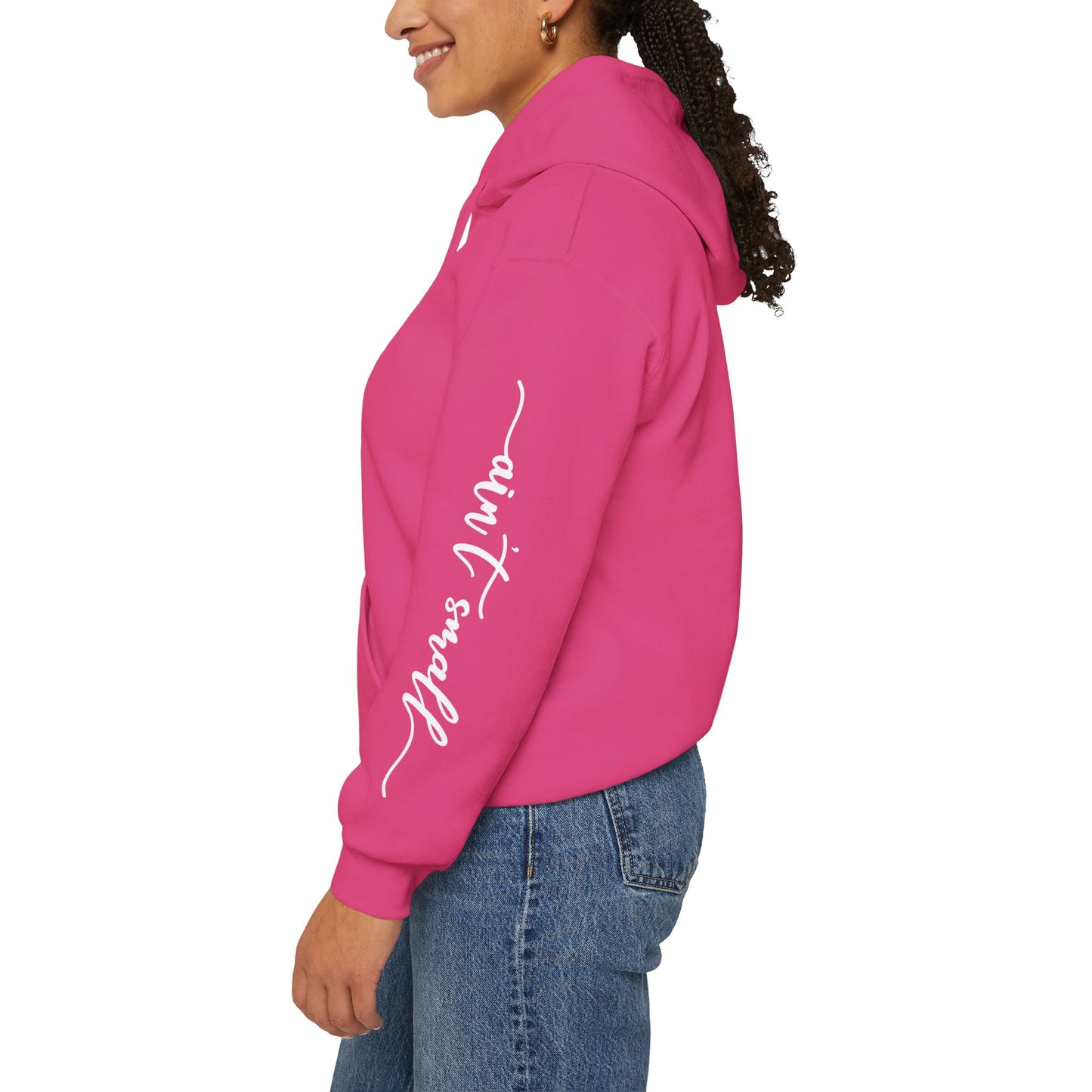 my strength ain’t small sleeve white empowering women’s hoodie - for classy & resilient women