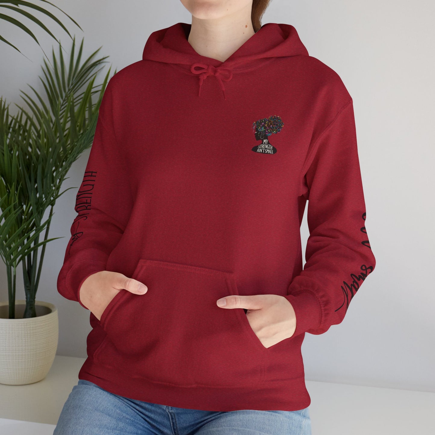 my strength ain’t small sleeve pink empowering women’s hoodie - for classy & resilient women