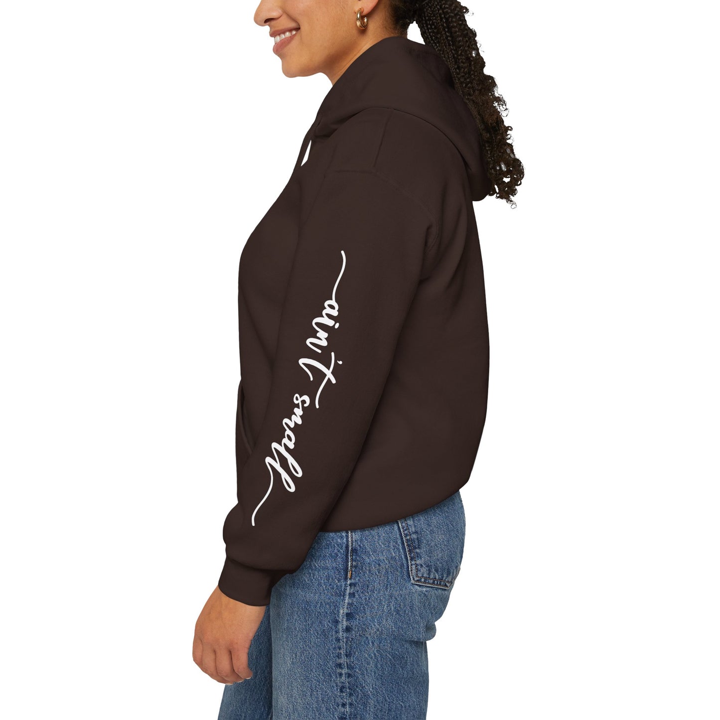 my strength ain’t small sleeve white empowering women’s hoodie - for classy & resilient women