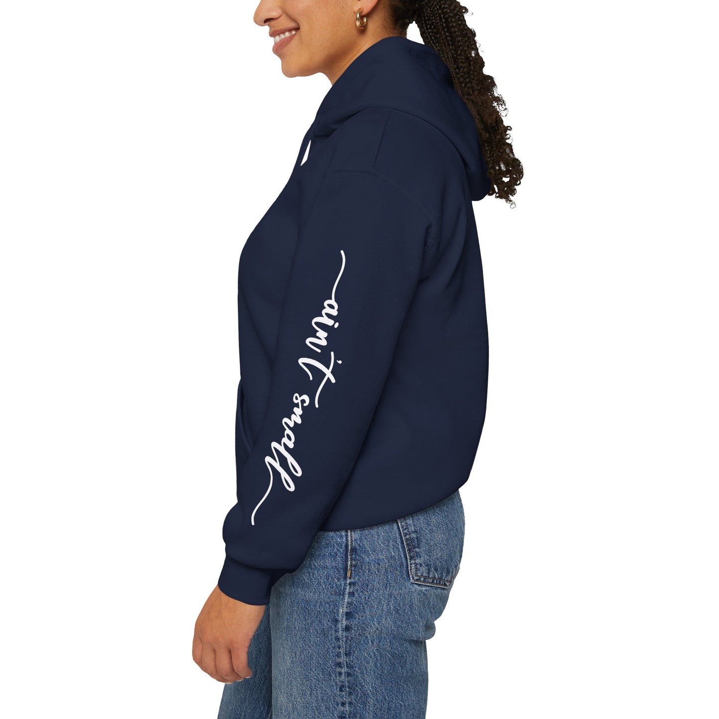 my strength ain’t small sleeve white empowering women’s hoodie - for classy & resilient women