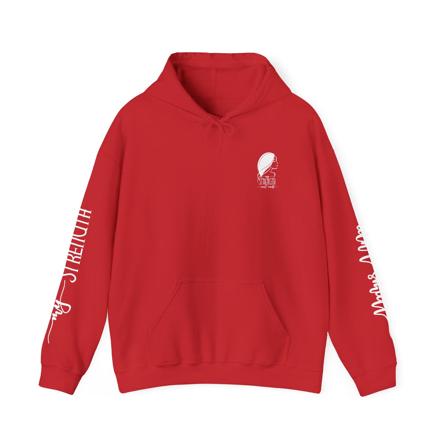 my strength ain’t small sleeve white empowering women’s hoodie - for classy & resilient women