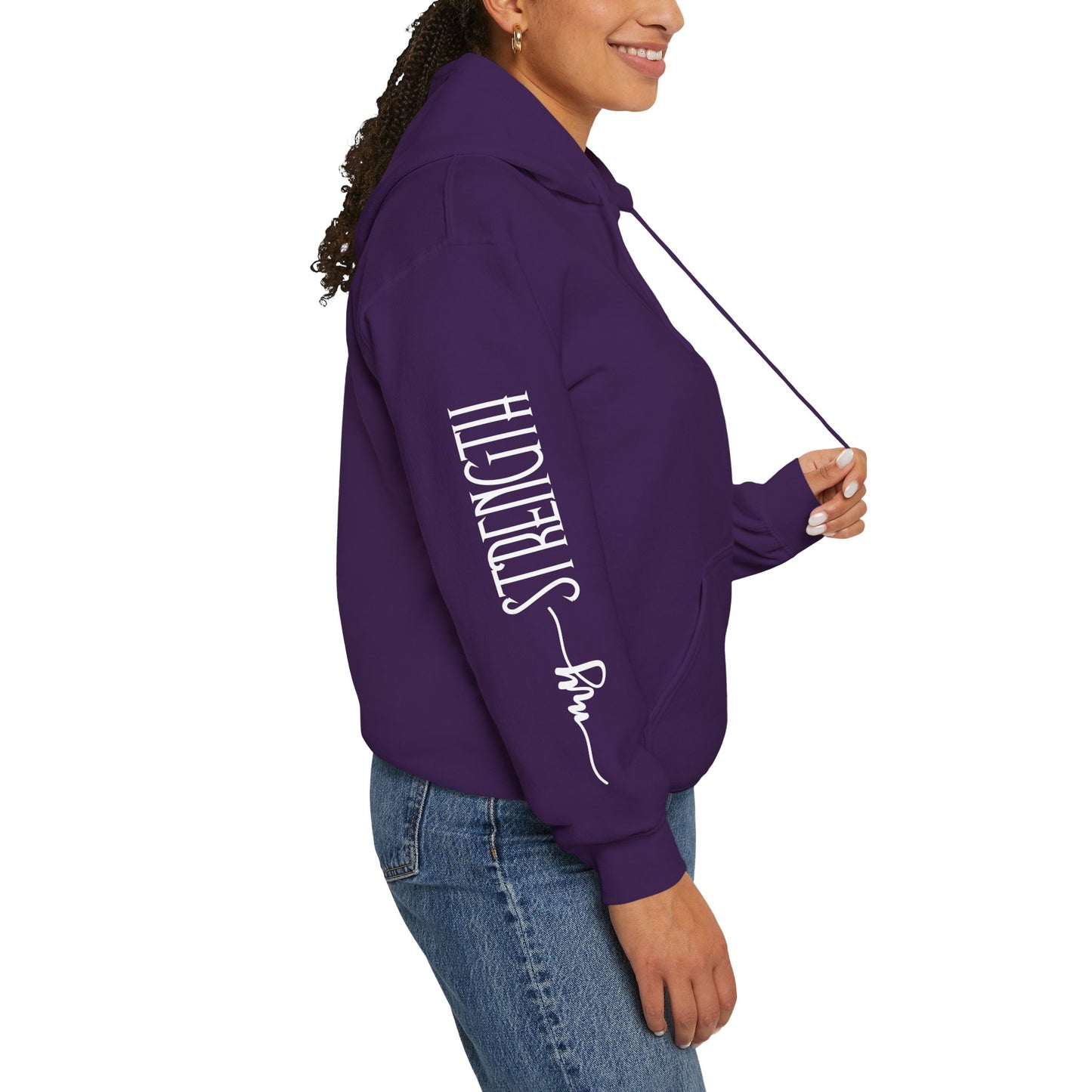 my strength ain’t small sleeve white empowering women’s hoodie - for classy & resilient women