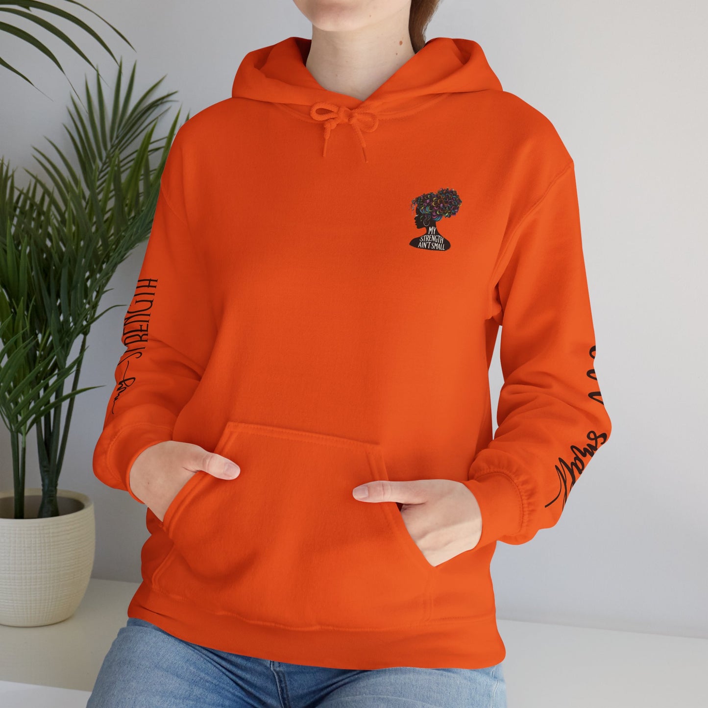 my strength ain’t small sleeve pink empowering women’s hoodie - for classy & resilient women