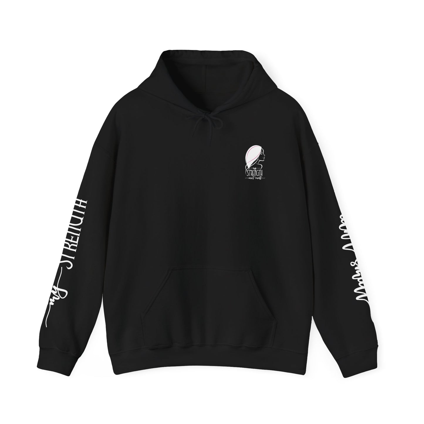 my strength ain’t small sleeve white empowering women’s hoodie - for classy & resilient women