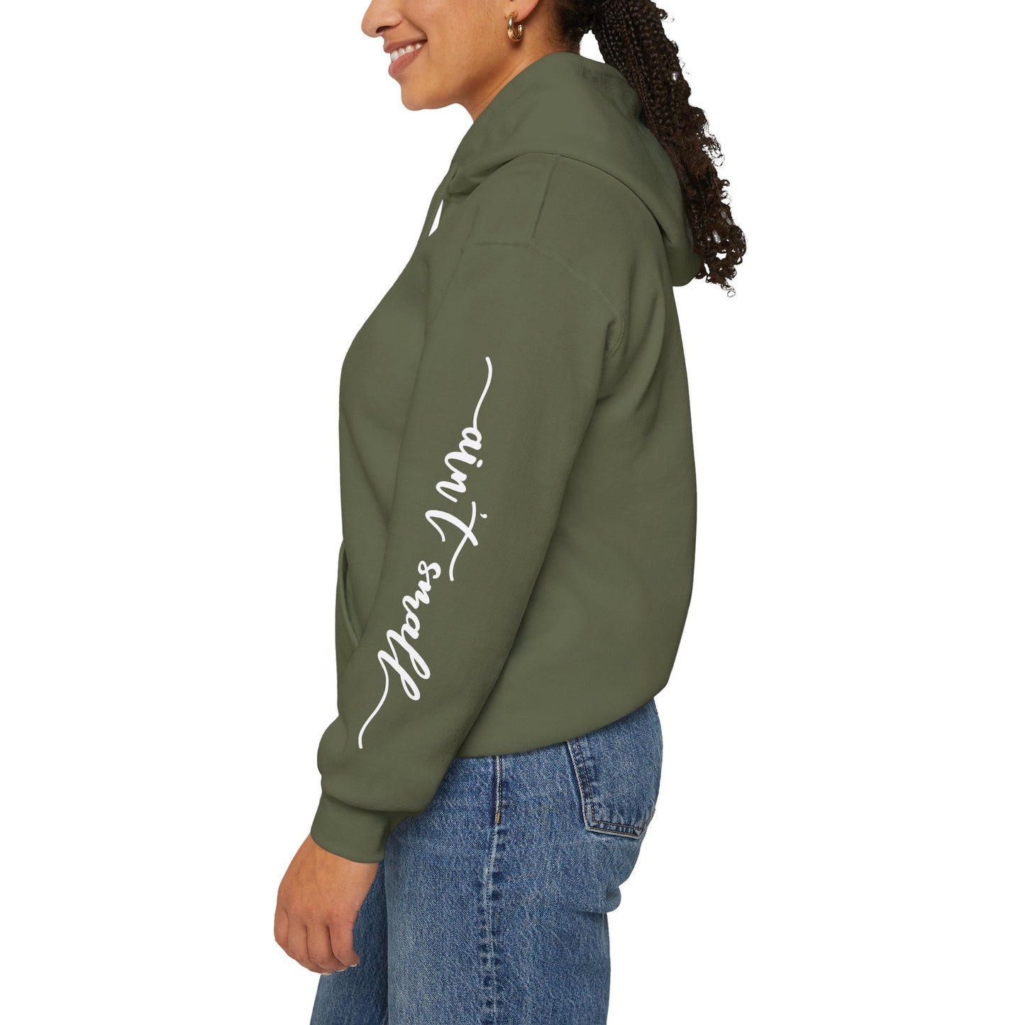 my strength ain’t small sleeve white empowering women’s hoodie - for classy & resilient women