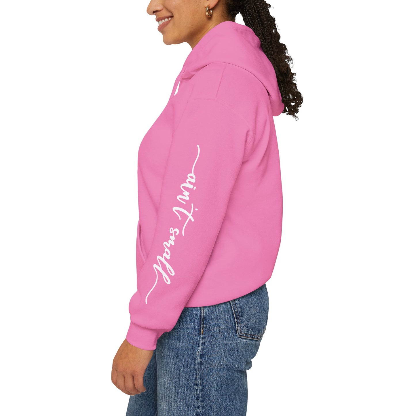 my strength ain’t small sleeve white empowering women’s hoodie - for classy & resilient women