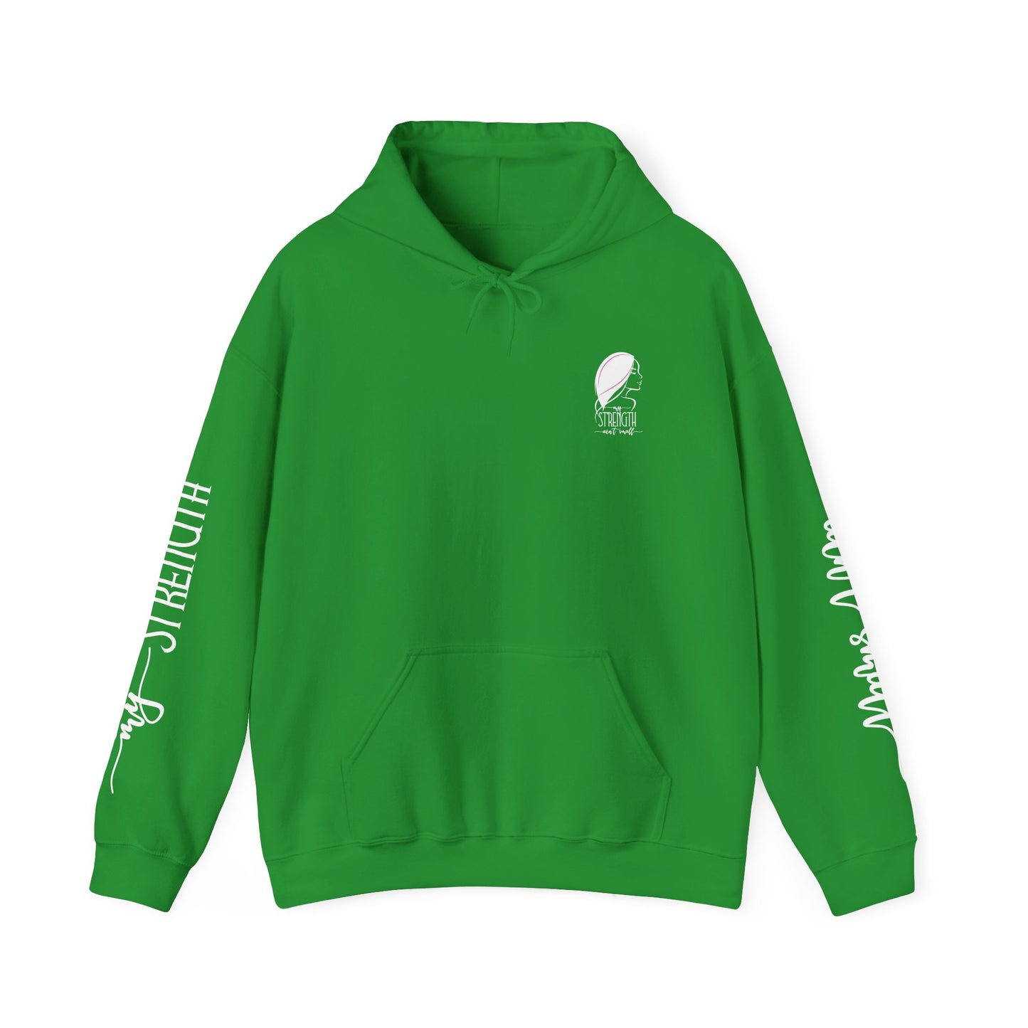 my strength ain’t small sleeve white empowering women’s hoodie - for classy & resilient women