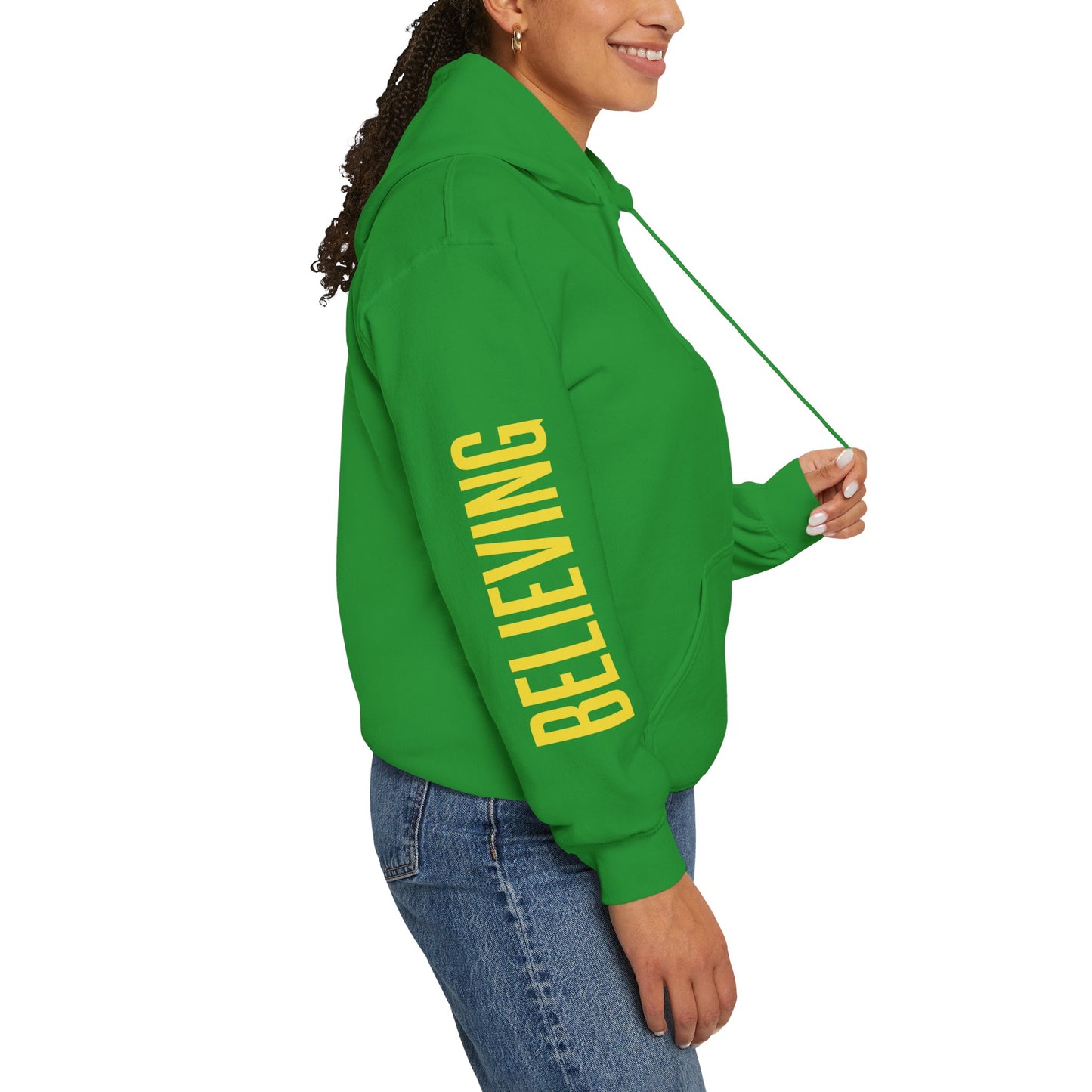 believing god sleeve yellow unisex heavy blend™ hooded sweatshirt