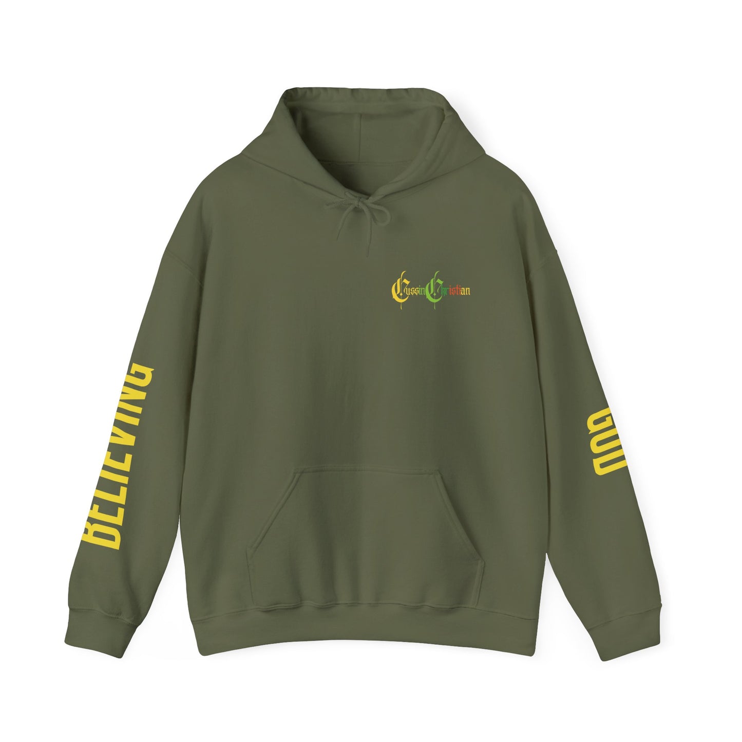 believing god sleeve yellow unisex heavy blend™ hooded sweatshirt