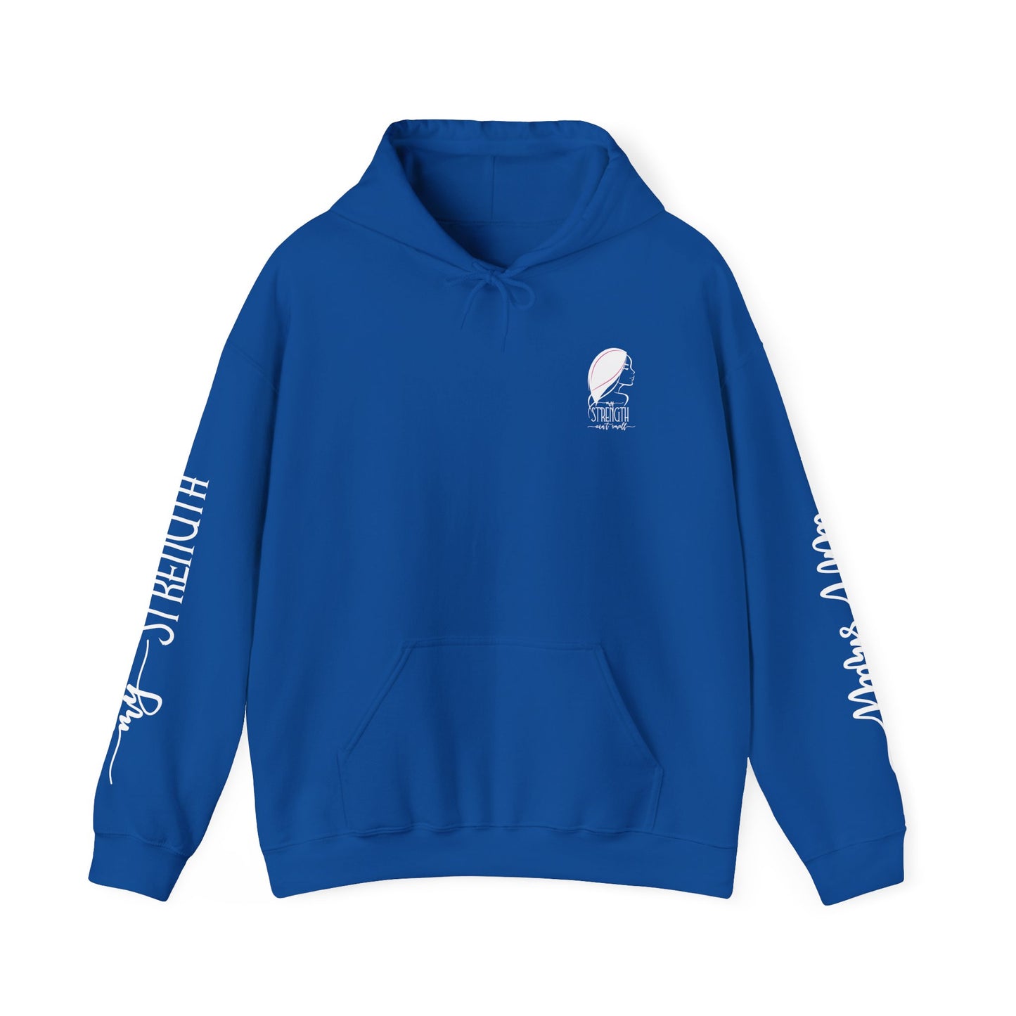 my strength ain’t small sleeve white empowering women’s hoodie - for classy & resilient women