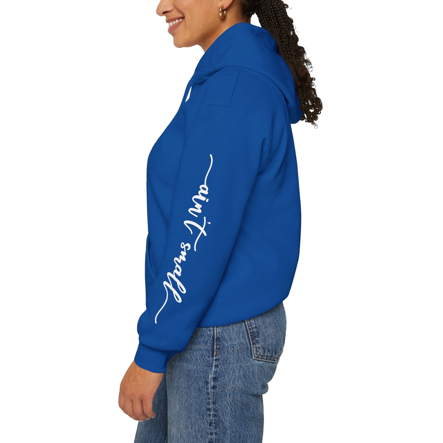 my strength ain’t small sleeve white empowering women’s hoodie - for classy & resilient women