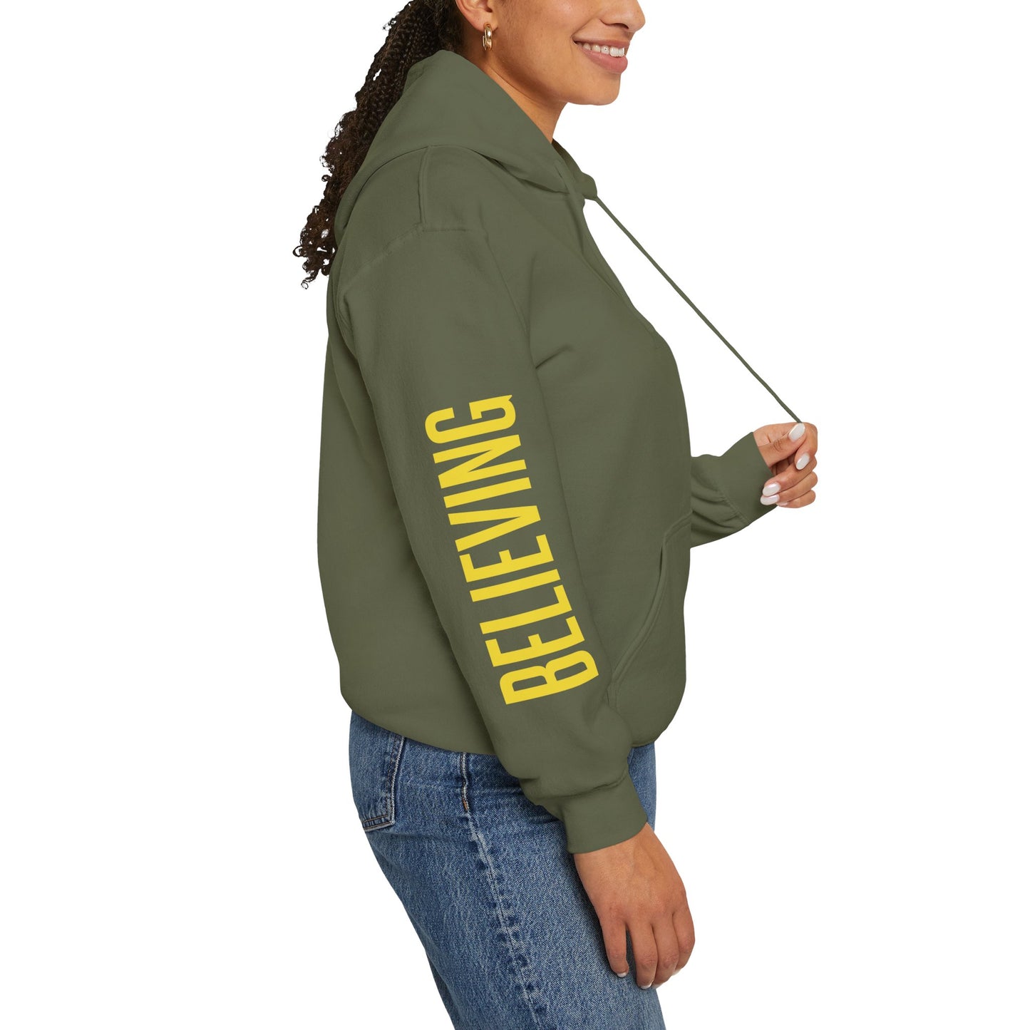 believing god sleeve yellow unisex heavy blend™ hooded sweatshirt