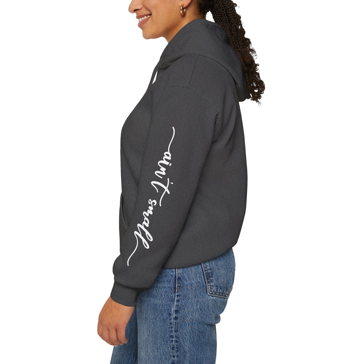 my strength ain’t small sleeve white empowering women’s hoodie - for classy & resilient women