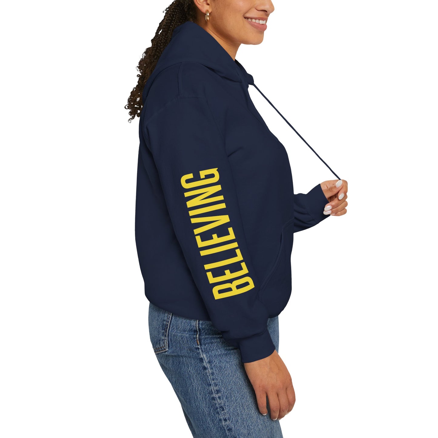 believing god sleeve yellow unisex heavy blend™ hooded sweatshirt