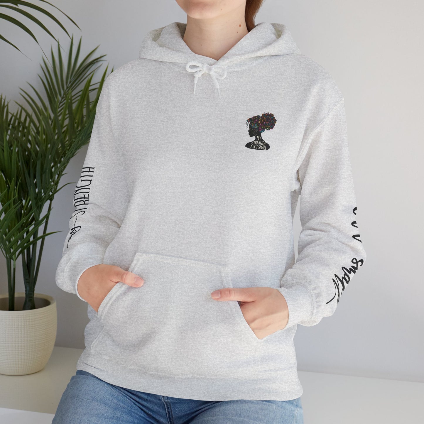 my strength ain’t small sleeve pink empowering women’s hoodie - for classy & resilient women