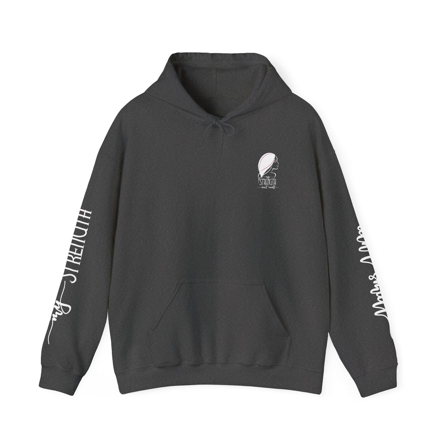my strength ain’t small sleeve white empowering women’s hoodie - for classy & resilient women