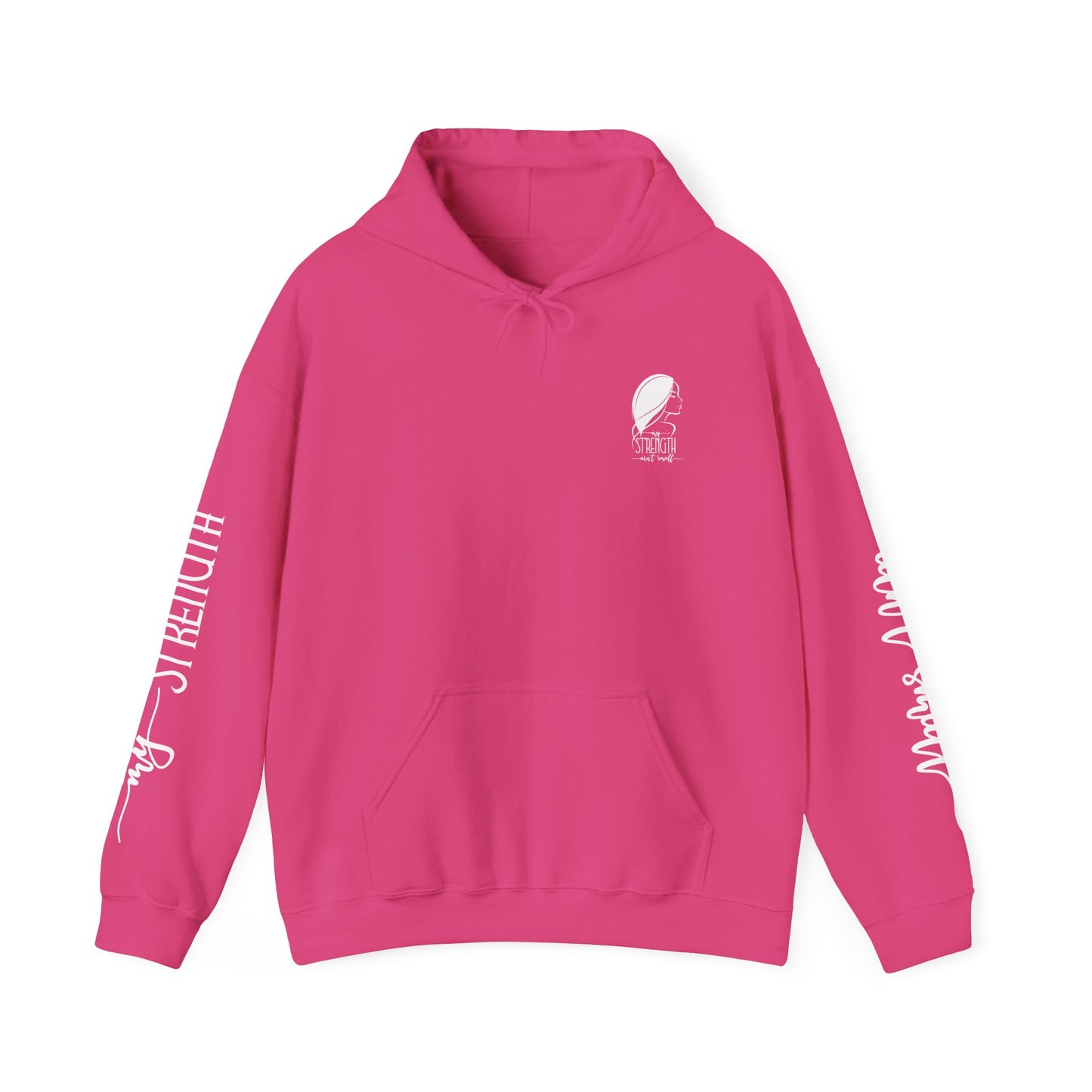 my strength ain’t small sleeve white empowering women’s hoodie - for classy & resilient women
