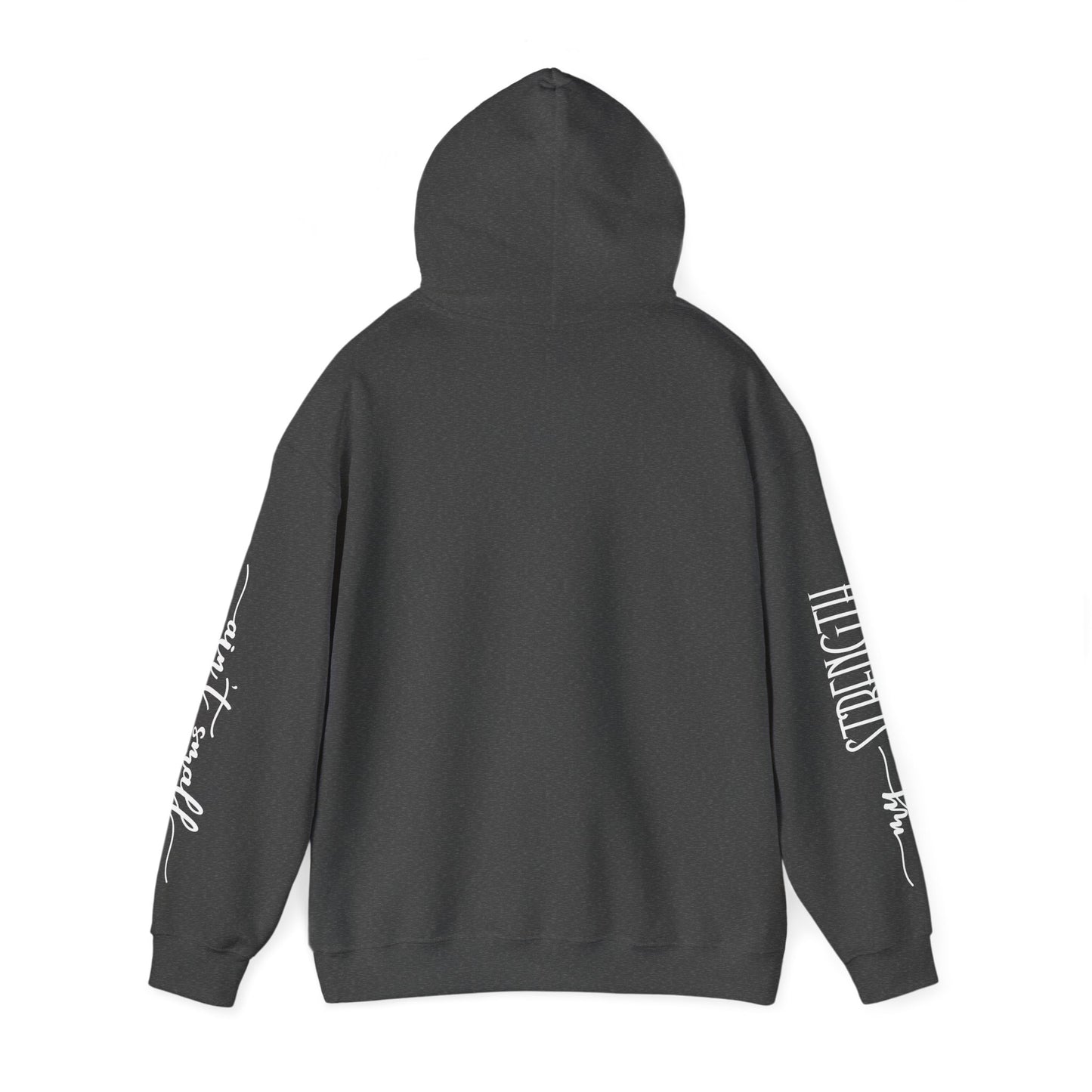 my strength ain’t small sleeve white empowering women’s hoodie - for classy & resilient women