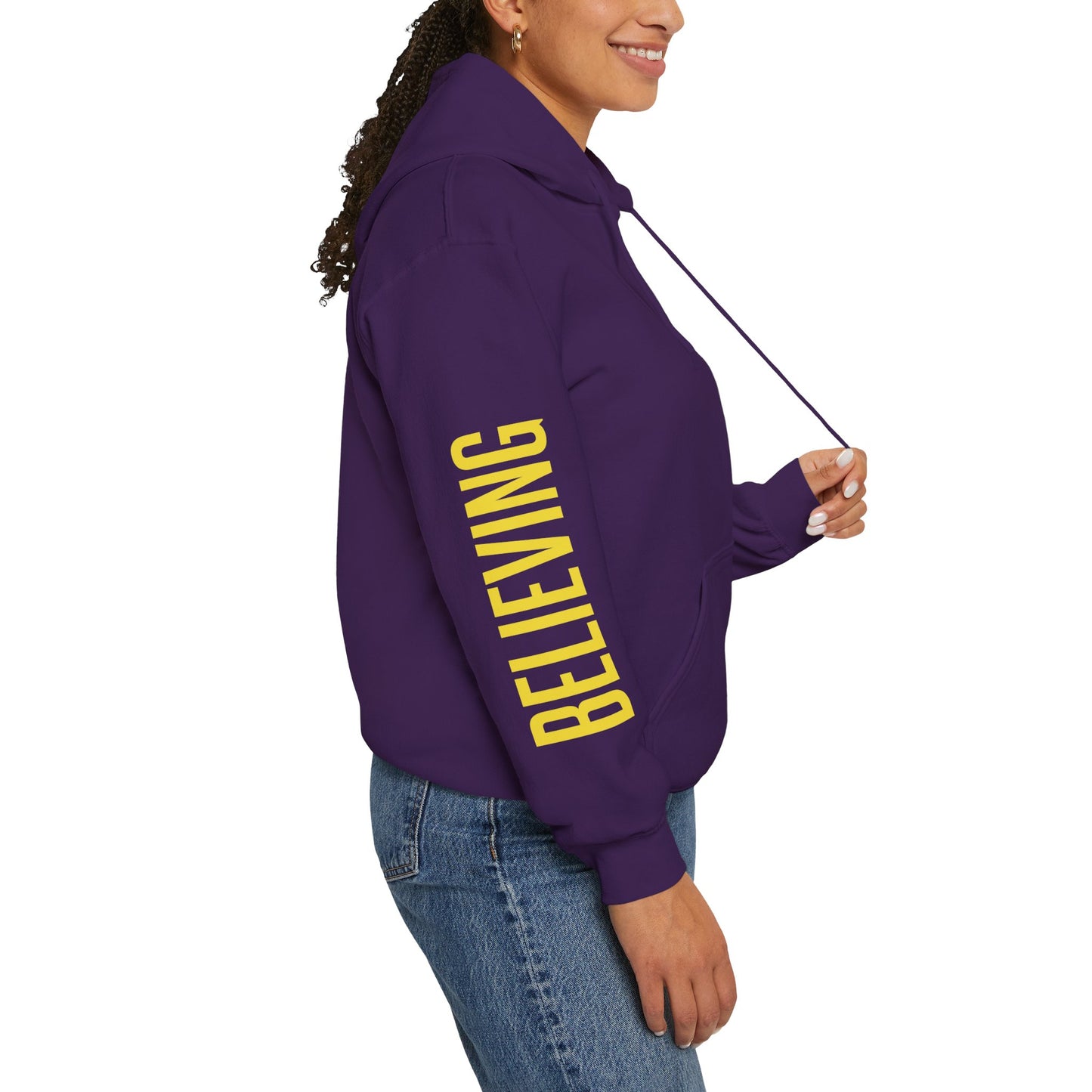 believing god sleeve yellow unisex heavy blend™ hooded sweatshirt