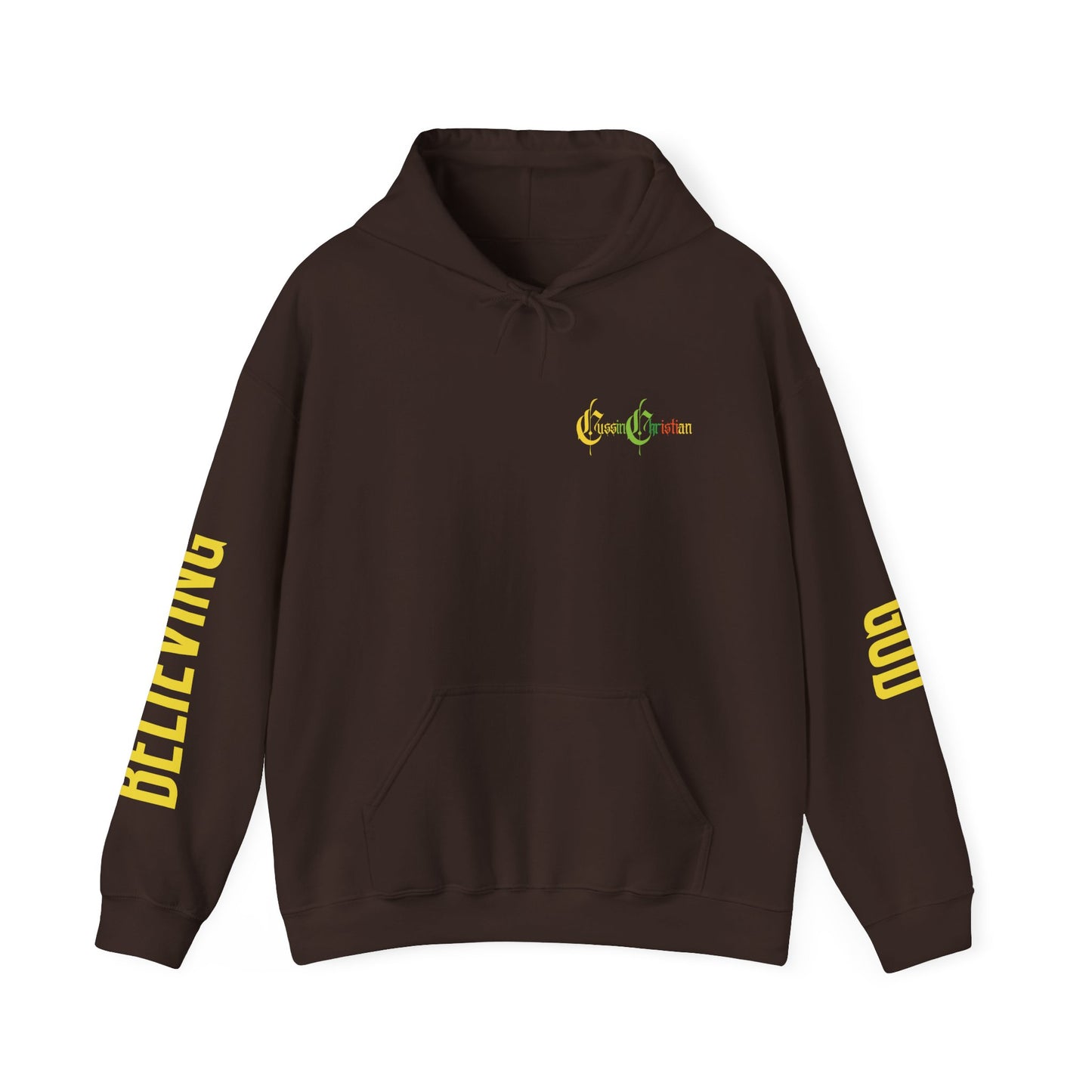 believing god sleeve yellow unisex heavy blend™ hooded sweatshirt