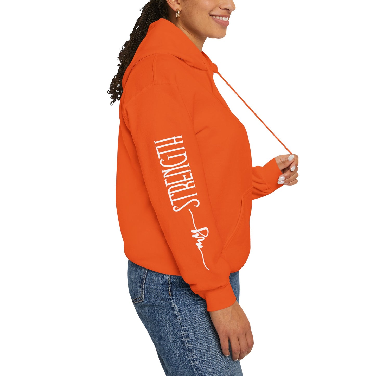 my strength ain’t small sleeve white empowering women’s hoodie - for classy & resilient women