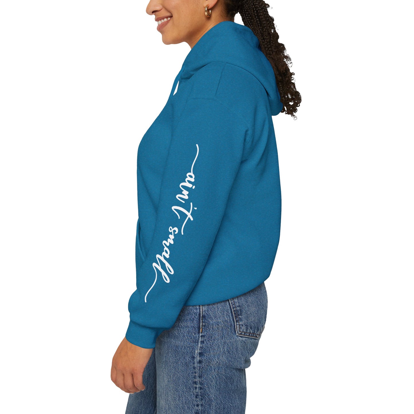 my strength ain’t small sleeve white empowering women’s hoodie - for classy & resilient women