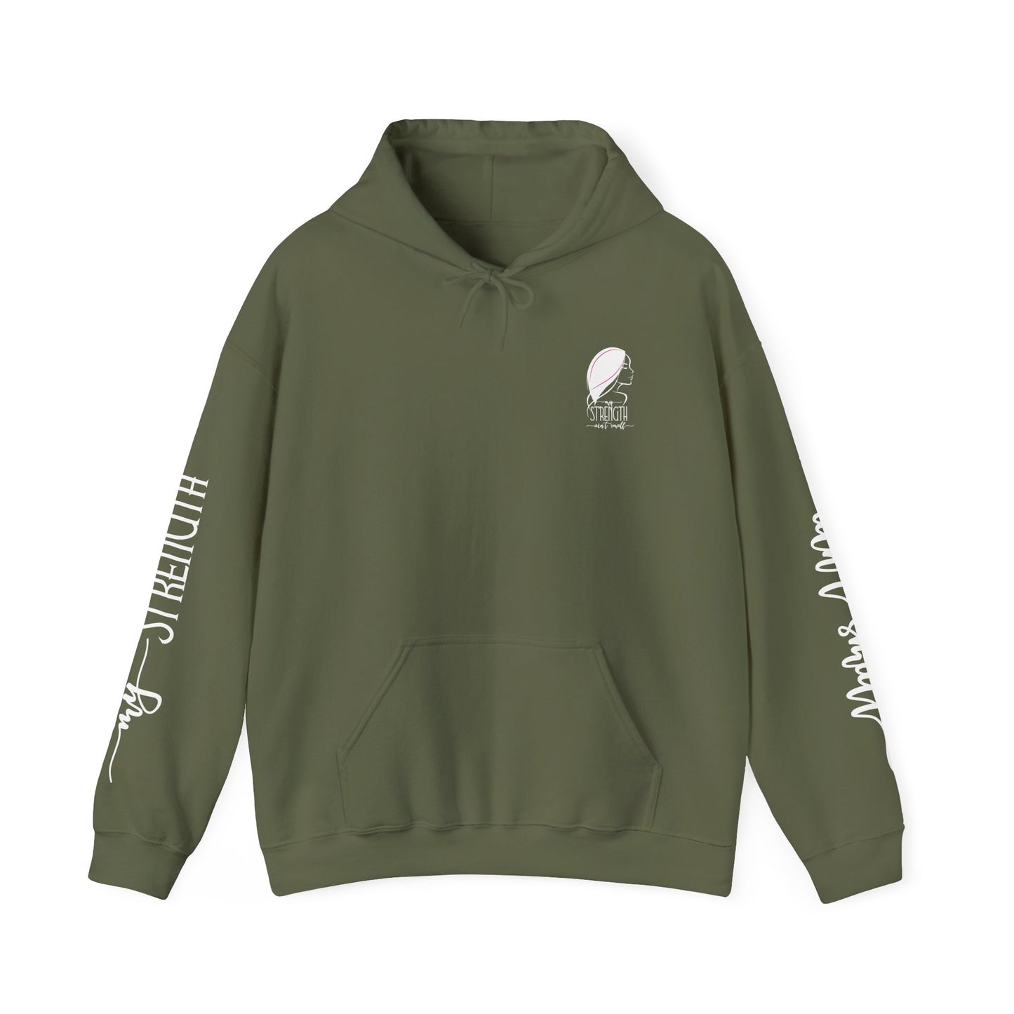 my strength ain’t small sleeve white empowering women’s hoodie - for classy & resilient women