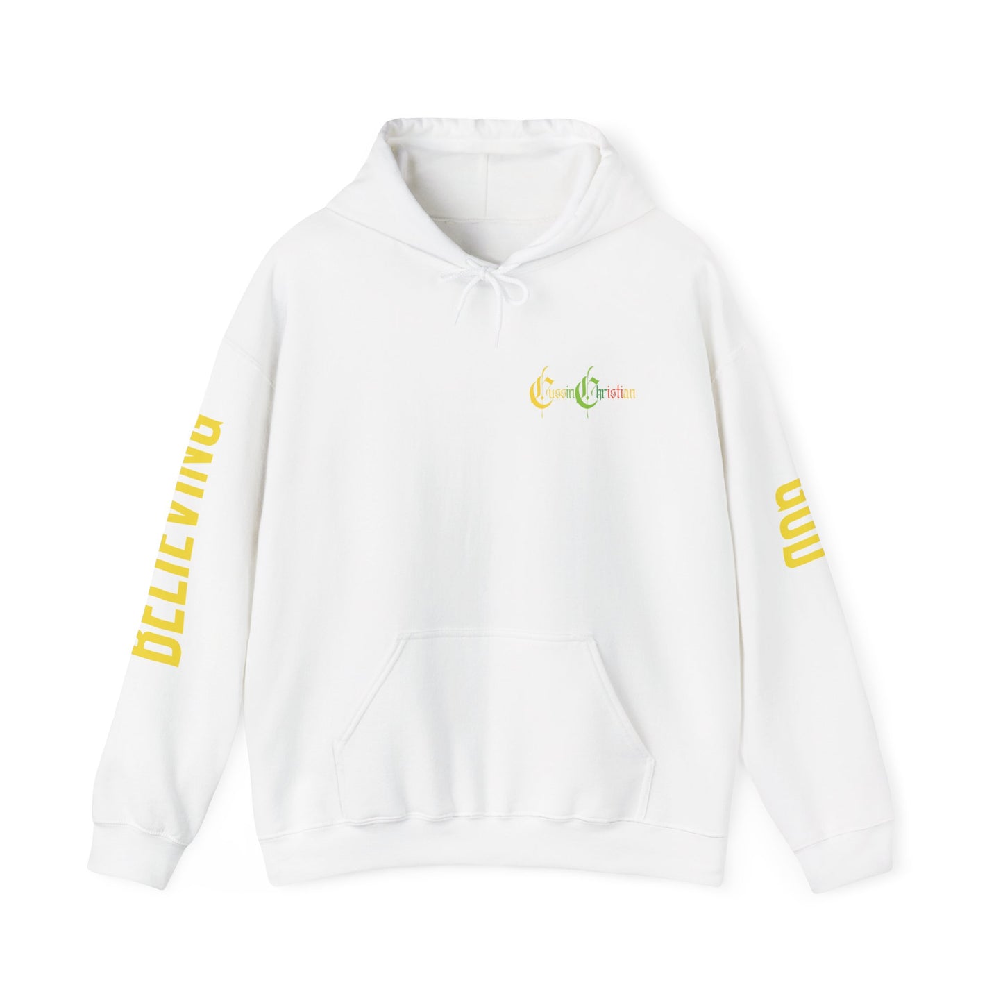 believing god sleeve yellow unisex heavy blend™ hooded sweatshirt