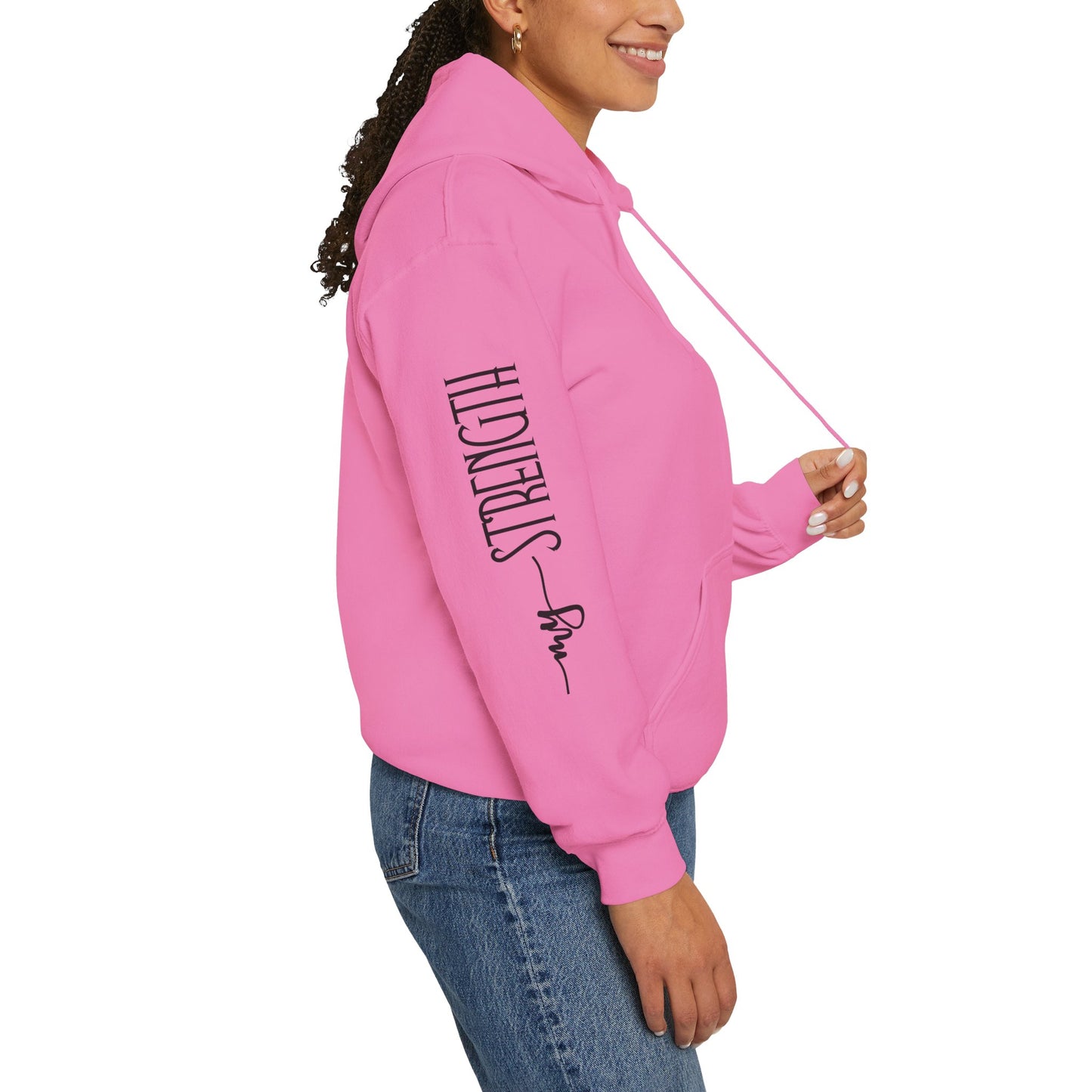 my strength ain’t small sleeve pink empowering women’s hoodie - for classy & resilient women