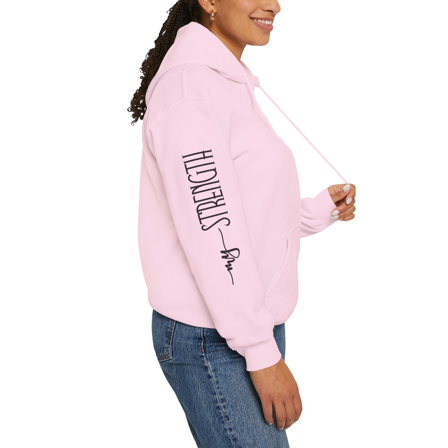 my strength ain’t small sleeve pink empowering women’s hoodie - for classy & resilient women