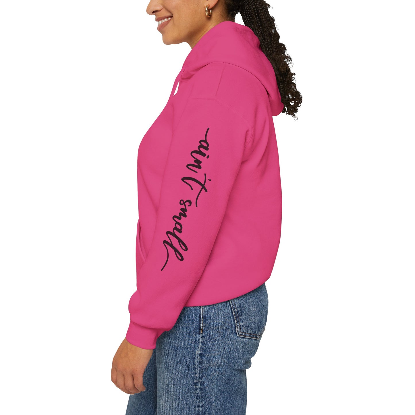 my strength ain’t small sleeve pink empowering women’s hoodie - for classy & resilient women