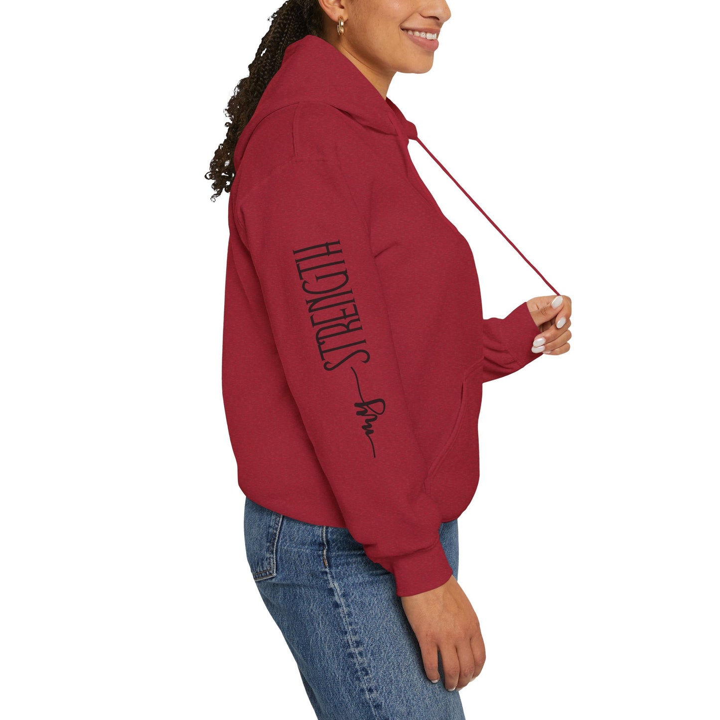 my strength ain’t small sleeve pink empowering women’s hoodie - for classy & resilient women