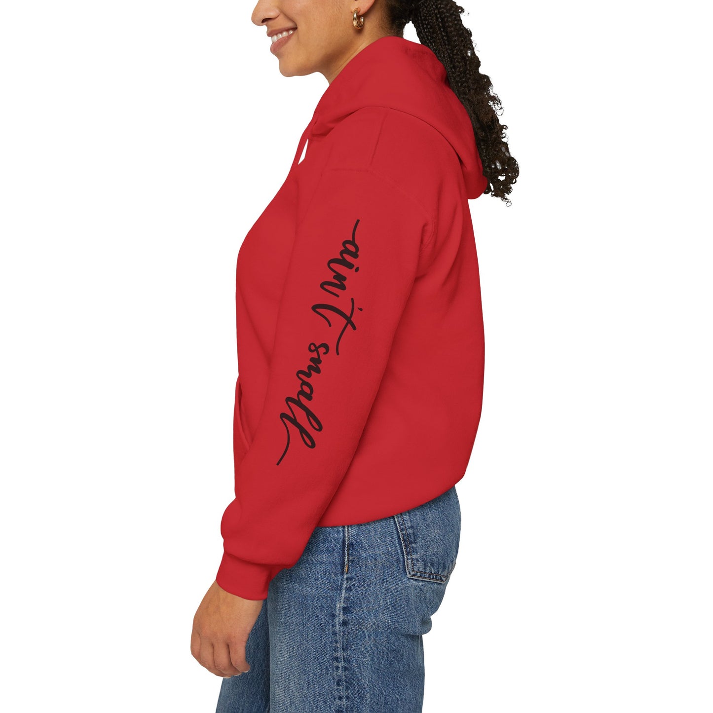 my strength ain’t small sleeve pink empowering women’s hoodie - for classy & resilient women