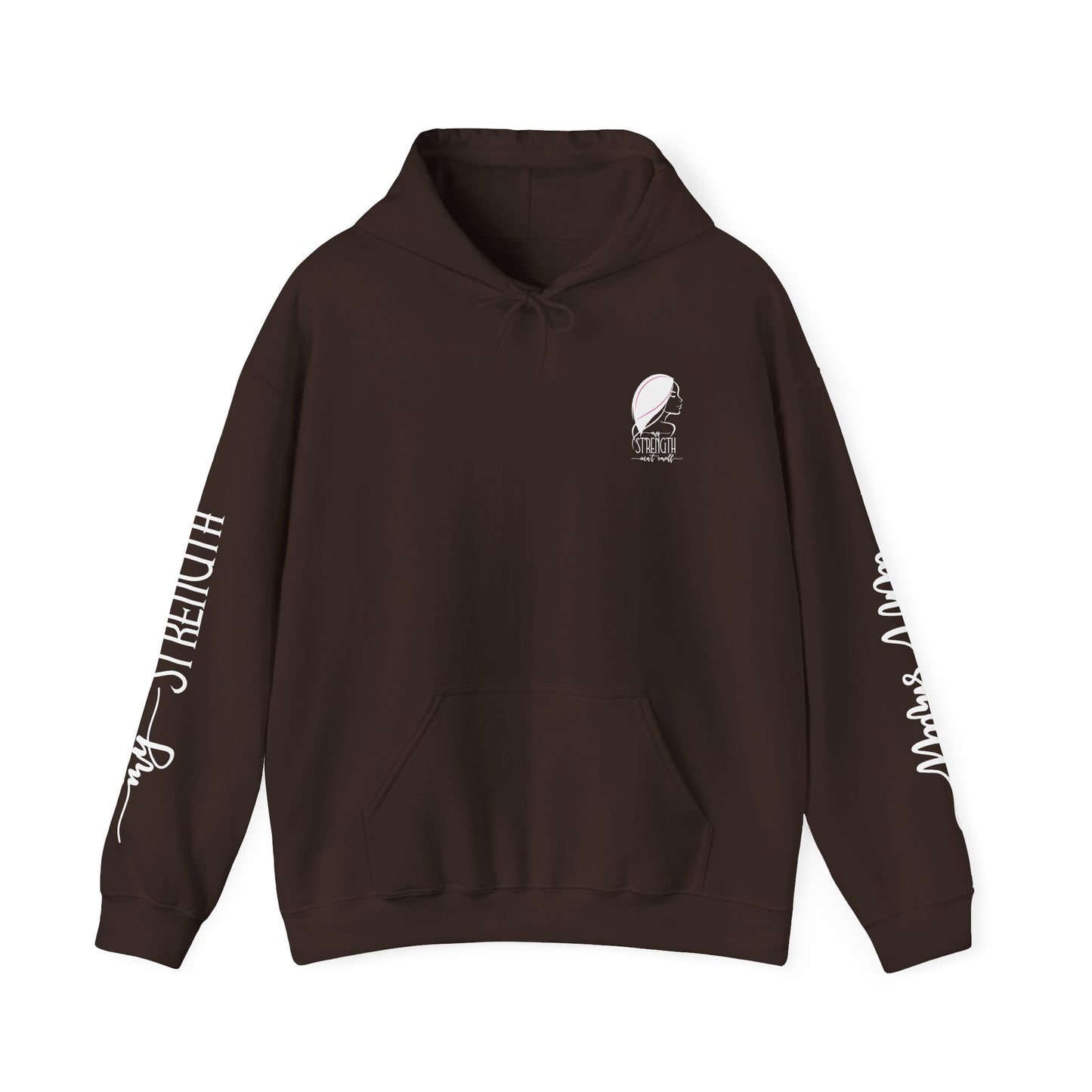 my strength ain’t small sleeve white empowering women’s hoodie - for classy & resilient women