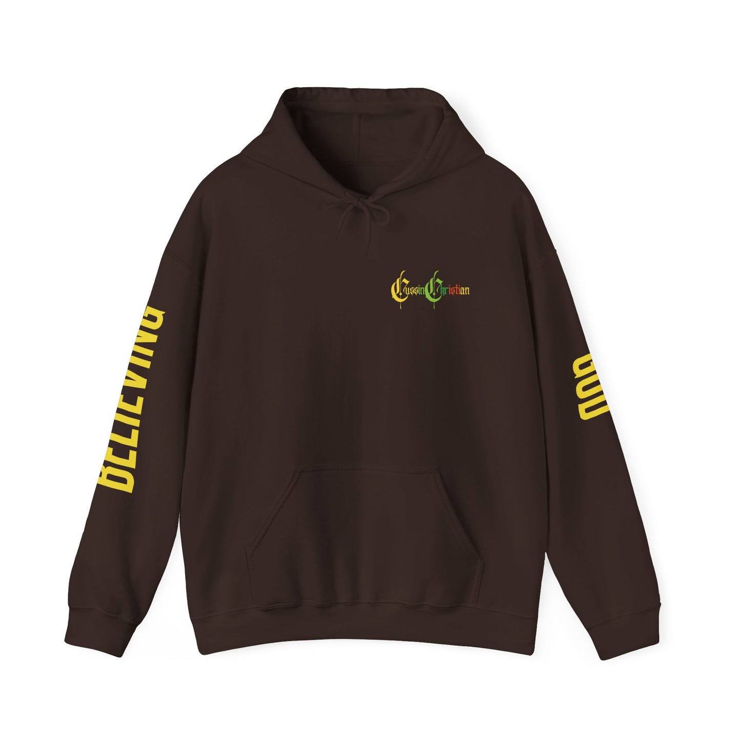 believing god sleeve yellow unisex heavy blend™ hooded sweatshirt