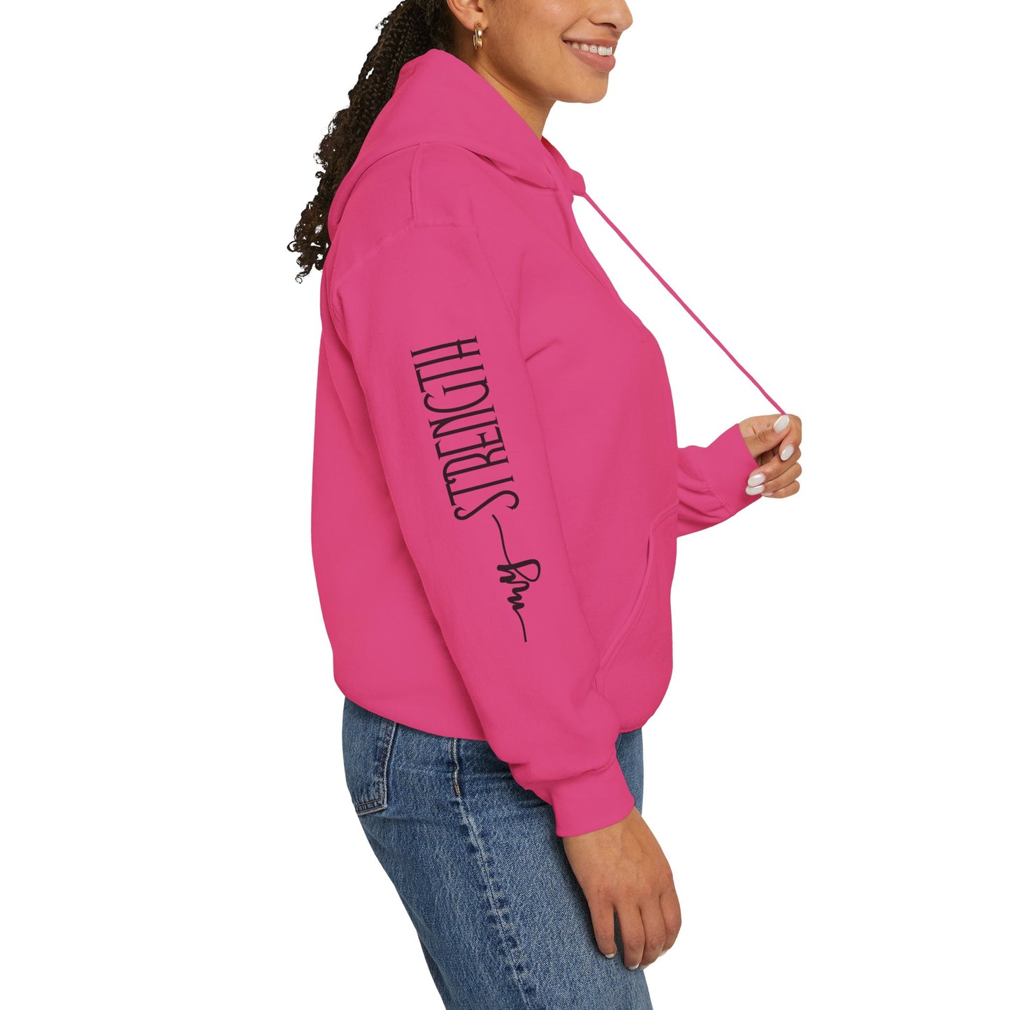 my strength ain’t small sleeve pink empowering women’s hoodie - for classy & resilient women