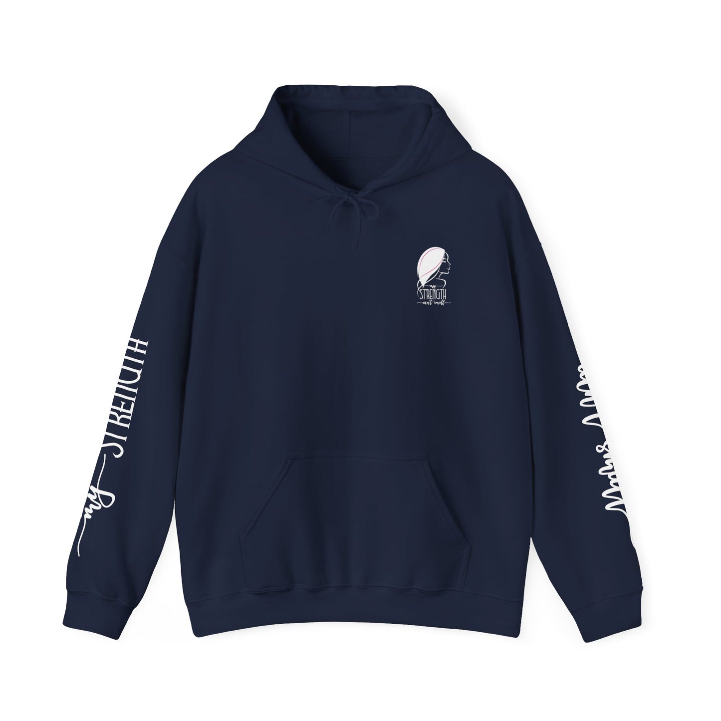 my strength ain’t small sleeve white empowering women’s hoodie - for classy & resilient women