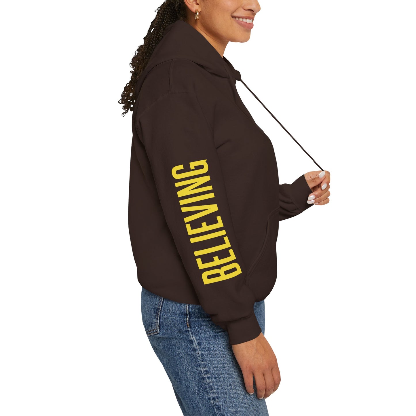 believing god sleeve yellow unisex heavy blend™ hooded sweatshirt
