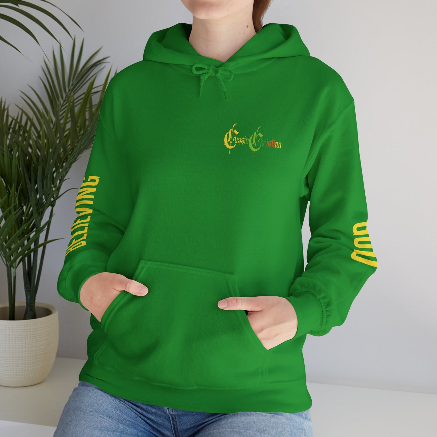 believing god sleeve yellow unisex heavy blend™ hooded sweatshirt